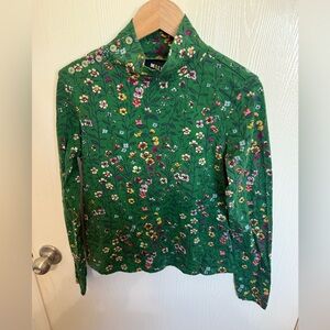 Anthropologie Maeve Green Floral mock neck